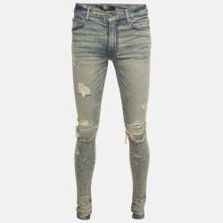 Pre Owned Amiri Blue Denim Distressed Skinny Jeans L/ Waist 30"