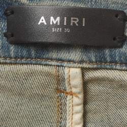 Pre Owned Amiri Blue Denim Distressed Skinny Jeans L/ Waist 30"