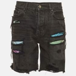 Pre Owned Amiri Black Distressed Denim Patch Trashed Shorts S