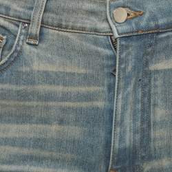 Pre Owned Amiri Blue Paint Splattered Distressed Denim Skinny Jeans S/Waist 30"