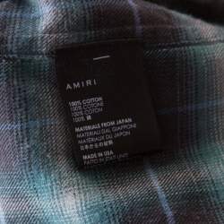 Amiri Green And Brown Faded Plaid Cotton Raw Edged Shirt L