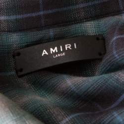 Amiri Green And Brown Faded Plaid Cotton Raw Edged Shirt L