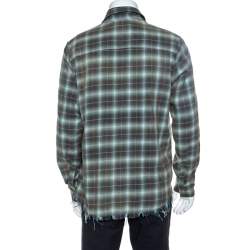 Amiri Green And Brown Faded Plaid Cotton Raw Edged Shirt L