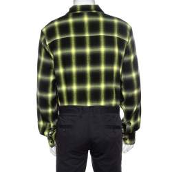Pre Owned Amiri Black And Neon Yellow Faded Plaid Cotton Shirt M