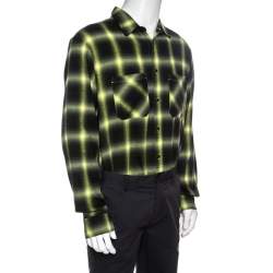 Pre Owned Amiri Black And Neon Yellow Faded Plaid Cotton Shirt M