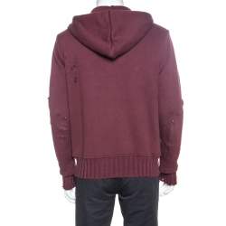Pre Owned Amiri Burgundy Knit Distressed Zip Front Shotgun Hoodie S