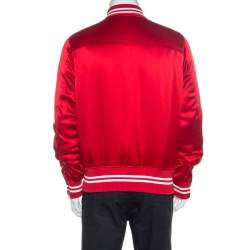 Amiri Red Silk Rib Knit Trimmed Bomber Jacket XL