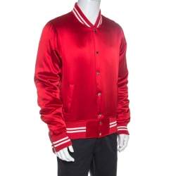 Amiri Red Silk Rib Knit Trimmed Bomber Jacket XL