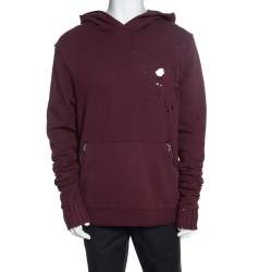 Pre Owned Amiri Burgundy Knit Distressed Shotgun Hooded Sweatshirt M