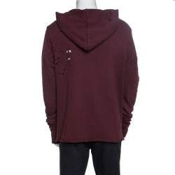 Pre Owned Amiri Burgundy Knit Distressed Shotgun Hooded Sweatshirt M