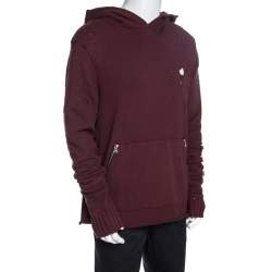 Pre Owned Amiri Burgundy Knit Distressed Shotgun Hooded Sweatshirt M