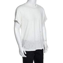 Amiri Off White Cotton Distressed Shotgun Crew Neck T-Shirt M