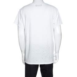 Pre Owned Amiri White Distressed Cotton Shotgun T-Shirt M