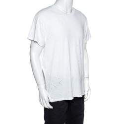 Pre Owned Amiri White Distressed Cotton Shotgun T-Shirt M
