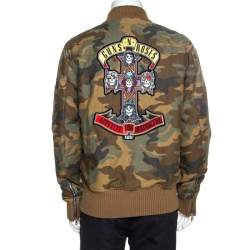 Amiri Brown Camo Print Cotton Applique Detailed Bomber Jacket L