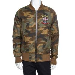 Amiri Brown Camo Print Cotton Applique Detailed Bomber Jacket L