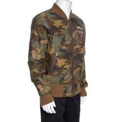 Amiri Brown Camo Print Cotton Applique Detailed Bomber Jacket L
