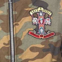 Amiri Brown Camo Print Cotton Applique Detailed Bomber Jacket L