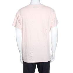 Pre Owned Amiri Pale Pink Distressed Cotton Shotgun T-Shirt M