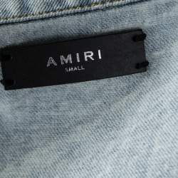 Amiri Blue Acid Washed Denim Zip Front Bomber Jacket S