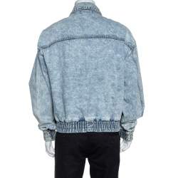 Amiri Blue Acid Washed Denim Zip Front Bomber Jacket S