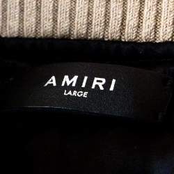 Pre Owned Amiri Dark Beige Silk Rib Knit Trim Zip Front Bomber Jacket L
