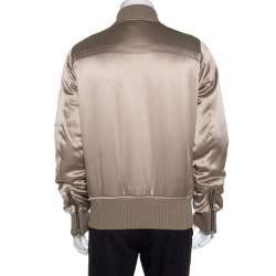 Pre Owned Amiri Dark Beige Silk Rib Knit Trim Zip Front Bomber Jacket L