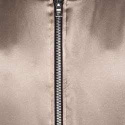 Pre Owned Amiri Dark Beige Silk Rib Knit Trim Zip Front Bomber Jacket L
