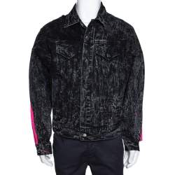 Amiri Black Acid Washed & Distressed Denim Stripe Detail Jacket S