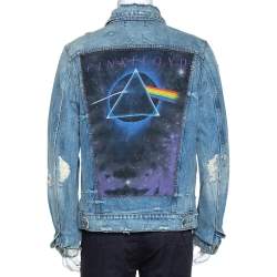 Pre Owned Amiri Blue Distressed Denim Pink Floyd Jacket XL