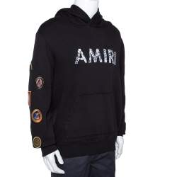 Amiri Black Logo Print Cotton Mix Patch Hooded Sweatshirt M