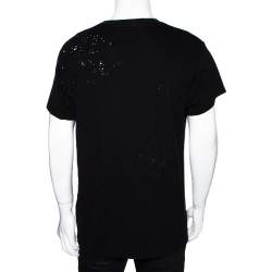 Pre Owned Amiri Black Distressed Cotton Crew Neck T Shirt M