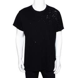 Pre Owned Amiri Black Distressed Cotton Crew Neck T Shirt M