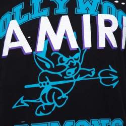 Pre Owned Amiri Black Cotton Jersey Hollywood Demons Print Distressed T-Shirt S