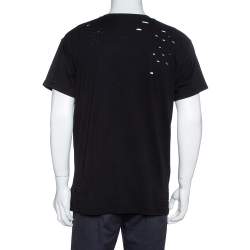 Pre Owned Amiri Black Cotton Jersey Hollywood Demons Print Distressed T-Shirt S