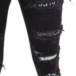Amiri Black Denim Art Patch Distressed Skinny Jeans M
