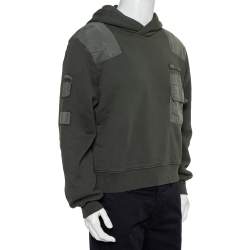 Pre Owned Amiri Military Green Cotton Knit Patched Detail Hoodie XS