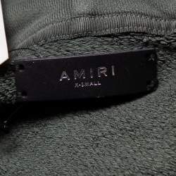 Pre Owned Amiri Military Green Cotton Knit Patched Detail Hoodie XS