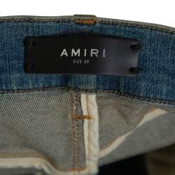 Pre Owned Amiri Blue Light Wash Denim Snake Embroidery Detail Distressed Jeans S