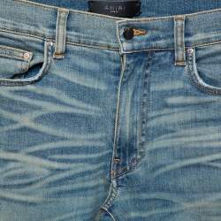 Pre Owned Amiri Blue Light Wash Denim Snake Embroidery Detail Distressed Jeans S
