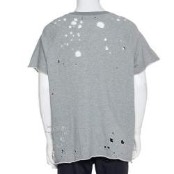 Pre Owned Amiri Grey Cotton Knit Shotgun Shot Sleeve Crewneck Sweatshirt M