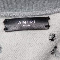 Pre Owned Amiri Grey Cotton Knit Shotgun Shot Sleeve Crewneck Sweatshirt M