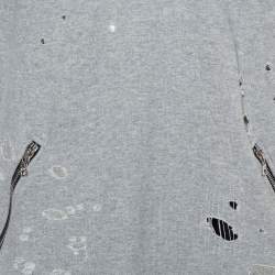 Pre Owned Amiri Grey Cotton Knit Shotgun Shot Sleeve Crewneck Sweatshirt M