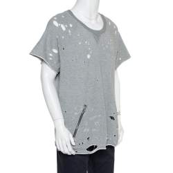 Pre Owned Amiri Grey Cotton Knit Shotgun Shot Sleeve Crewneck Sweatshirt M