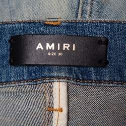 Pre Owned Amiri Blue Denim Muddy Effect Distressed Slim Fit Biker Jeans S