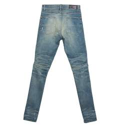 Pre Owned Amiri Blue Denim Muddy Effect Distressed Slim Fit Biker Jeans S