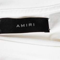 Pre Owned Amiri White Cotton Flocked Logo Detail Crewneck T-shirt S