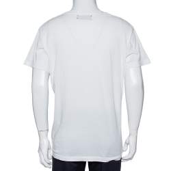 Pre Owned Amiri White Cotton Flocked Logo Detail Crewneck T-shirt S