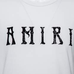 Pre Owned Amiri White Cotton Flocked Logo Detail Crewneck T-shirt S