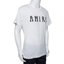 Pre Owned Amiri White Cotton Flocked Logo Detail Crewneck T-shirt S